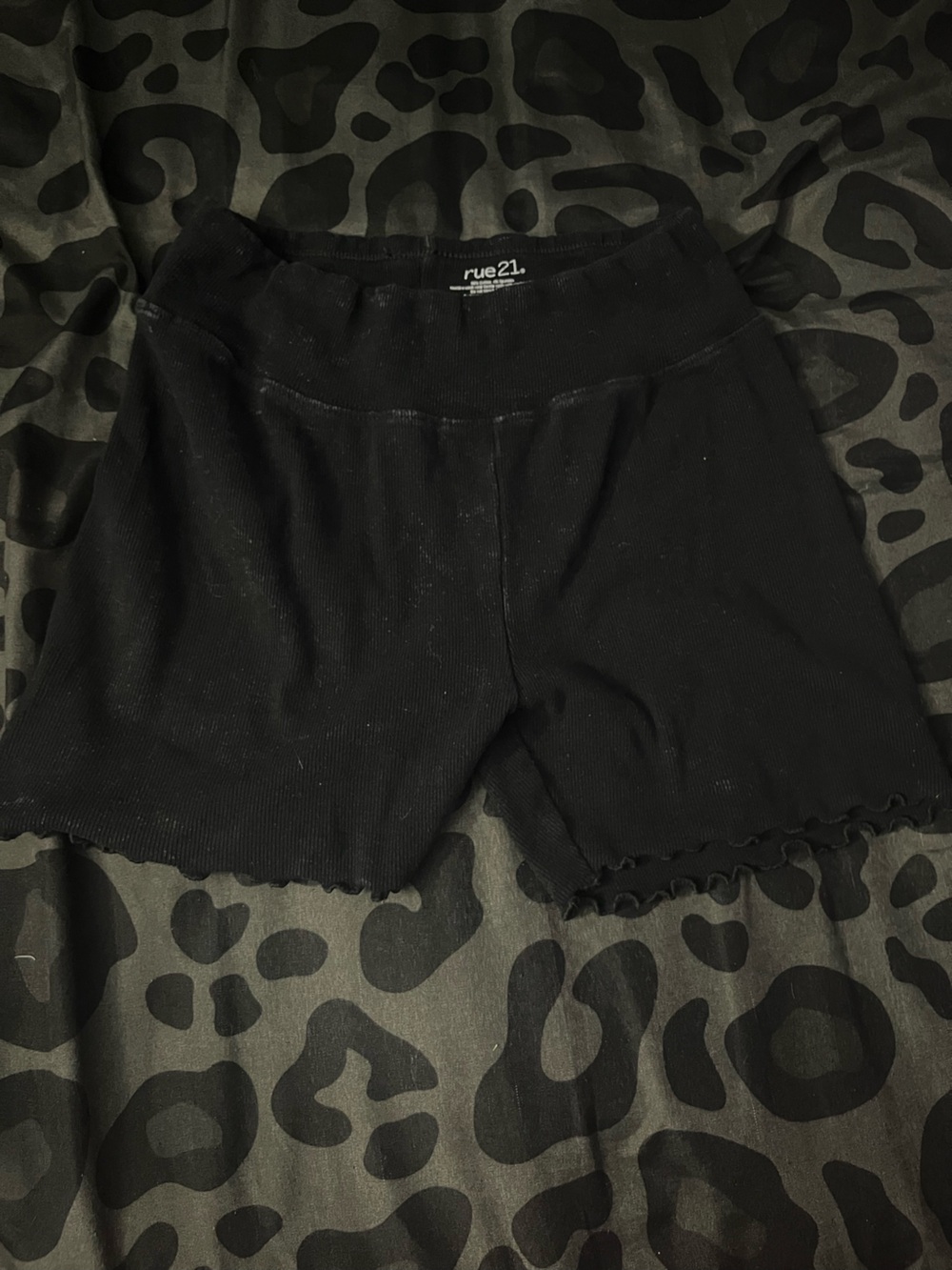 Black Ribbed Lettuce Edge Shorts